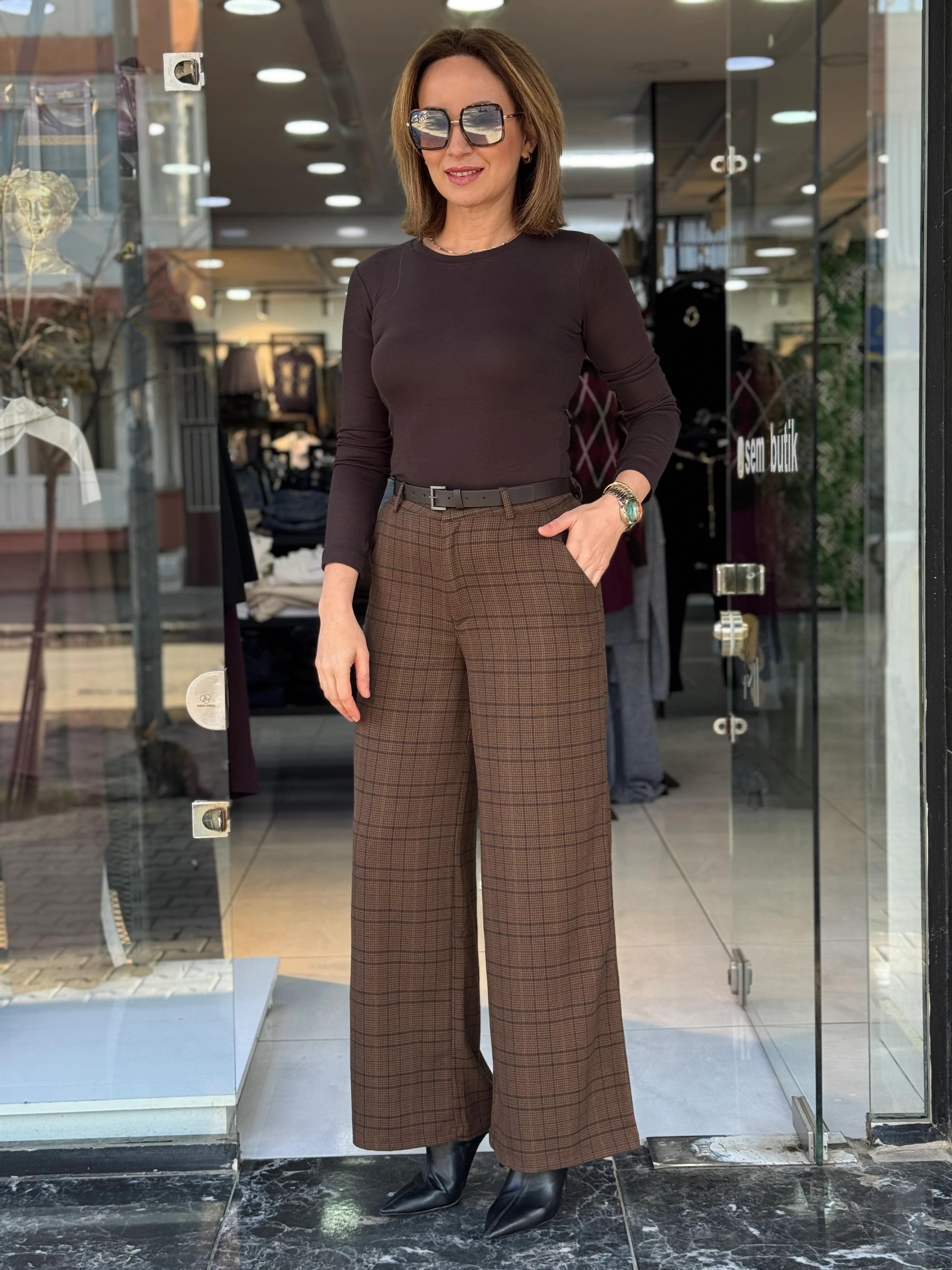 Kemerli Ekose Pantolon