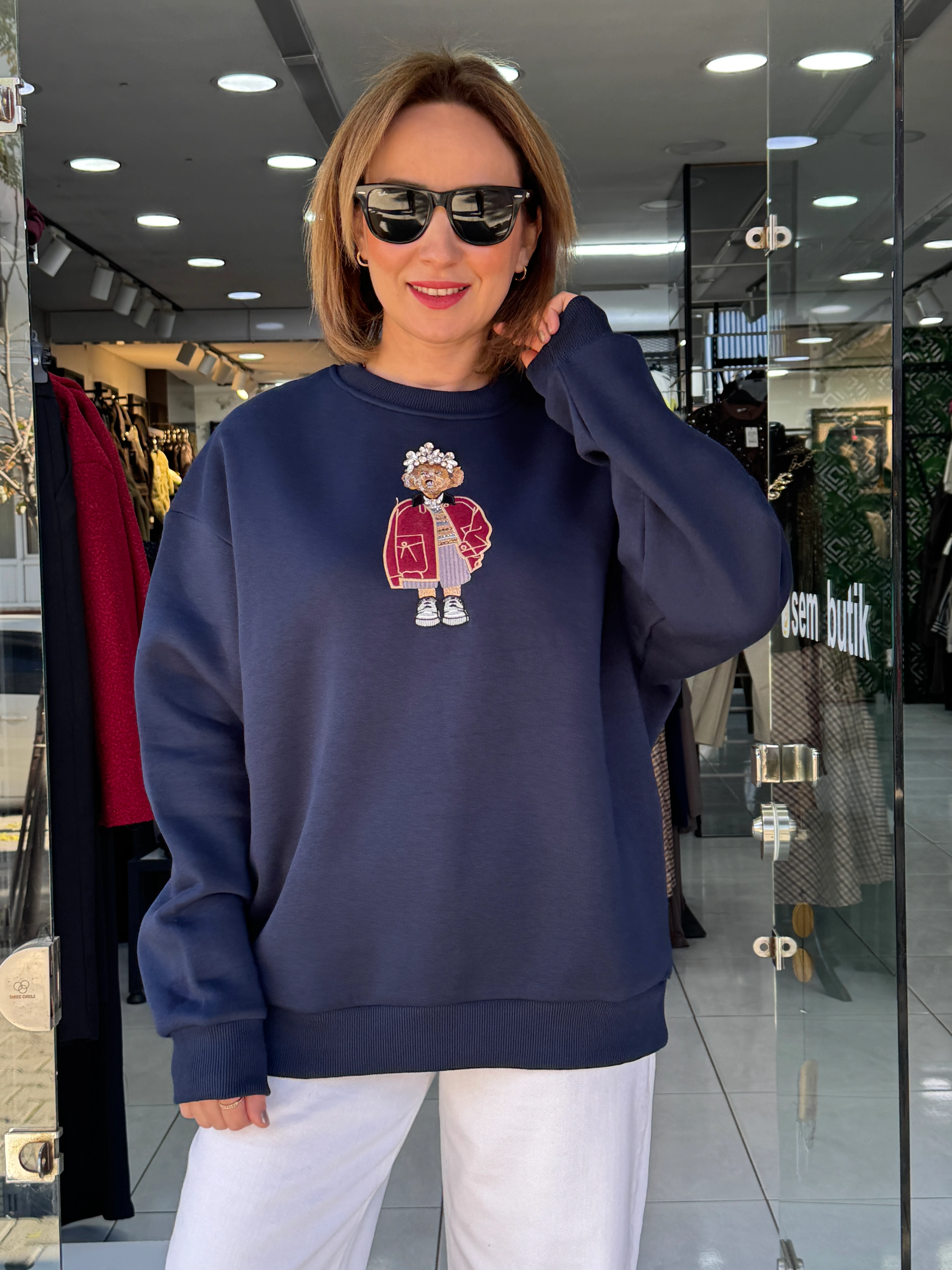 Teddy Detaylı Şardonlu Sweat - Lacivert