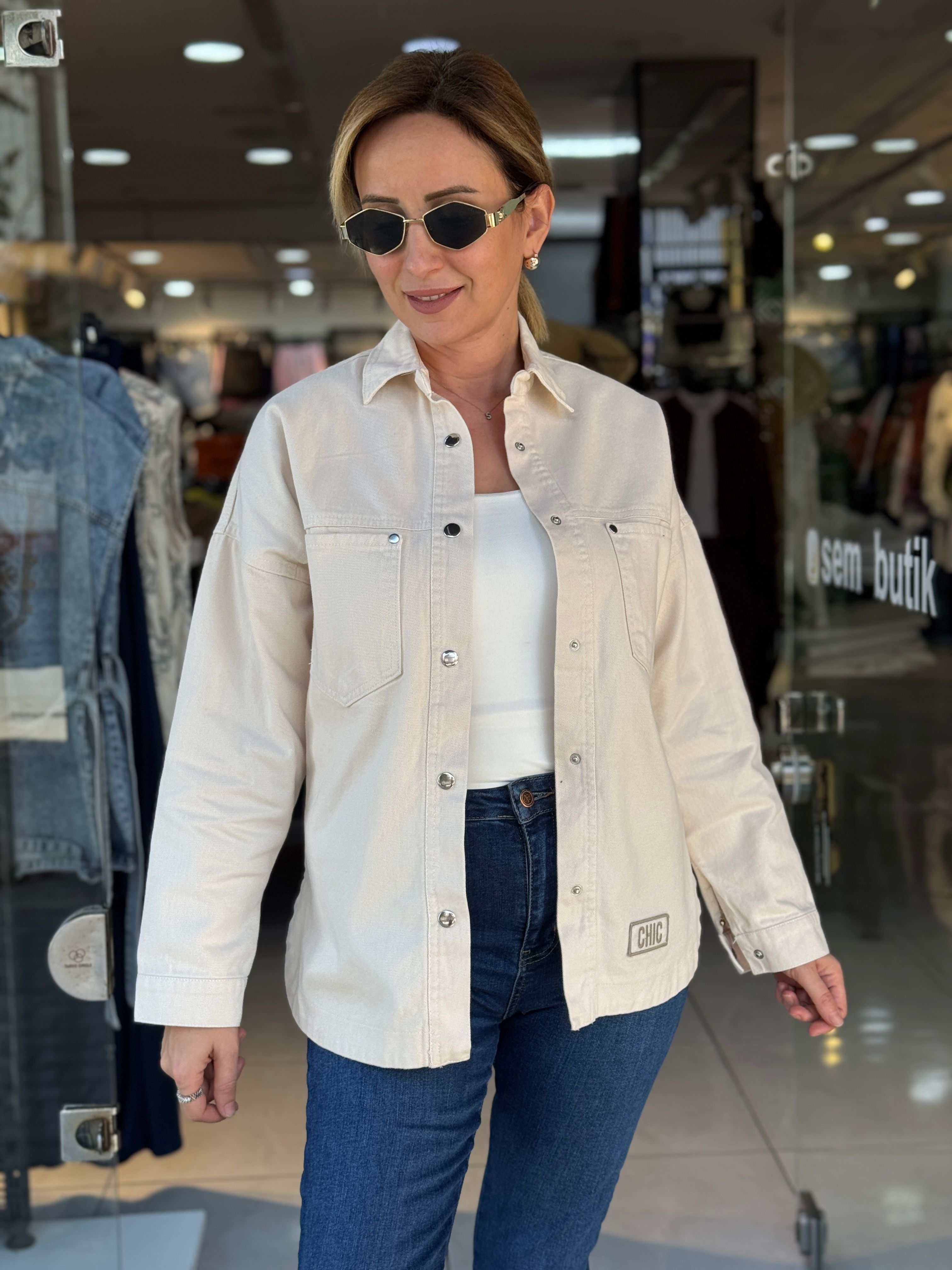 Gabardin Ceket - Krem