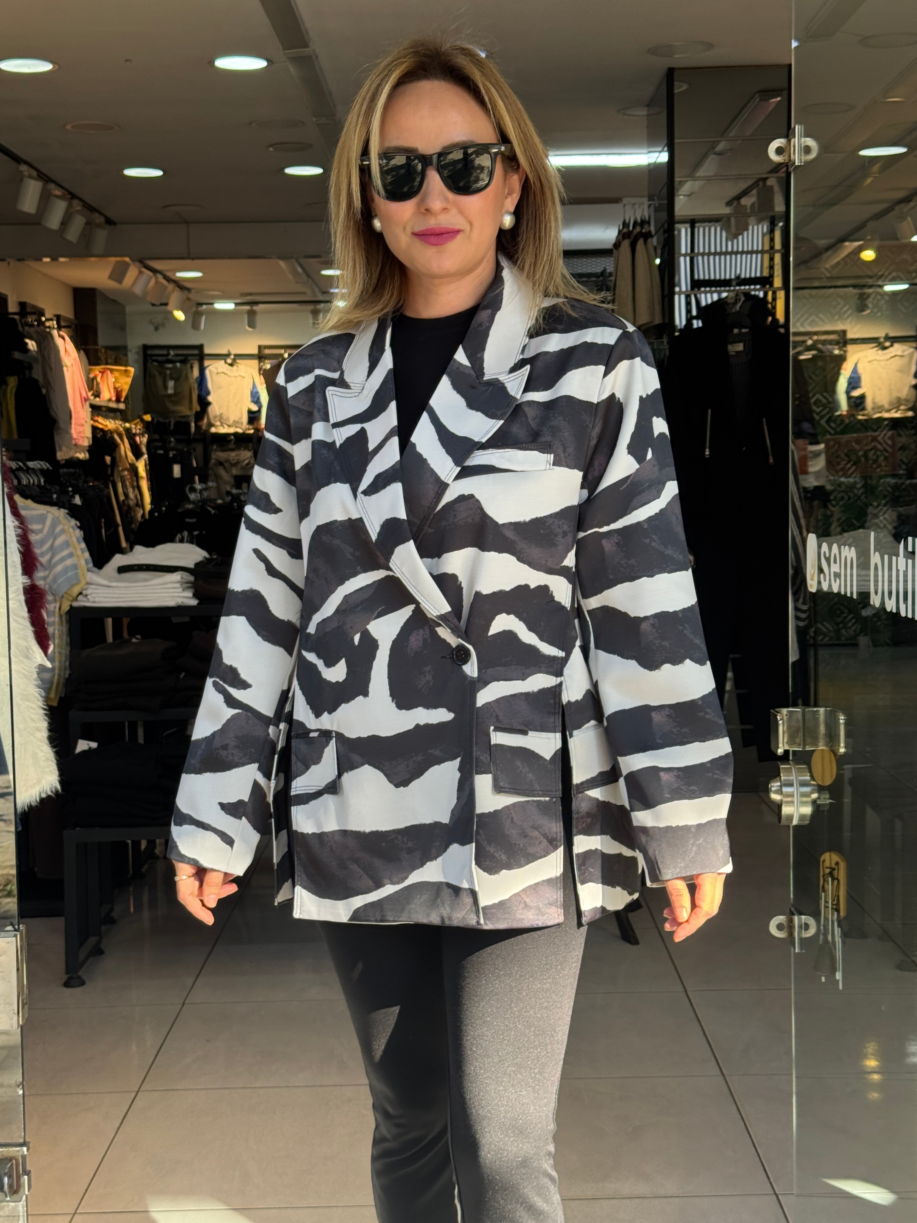 Zebra Desen Saten Blazer