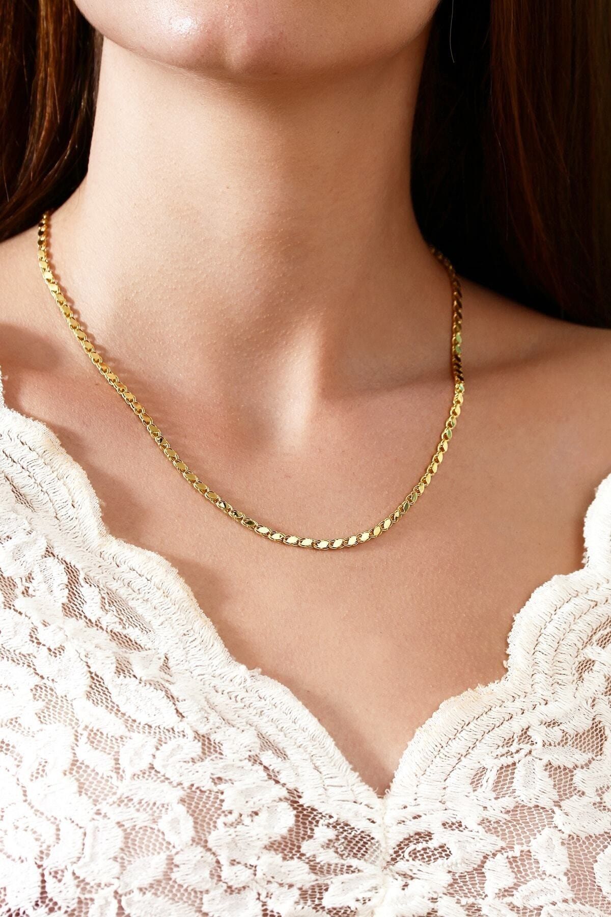 Altınkesesi 14 Ayar Altın Halep Pullu Zincir Kolye 4 Mm