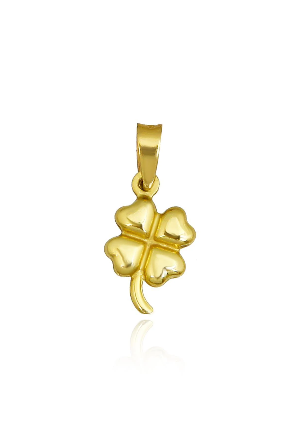 14 Ayar Altın Bombeli Çift Taraflı Mini Yonca Kolye Ucu