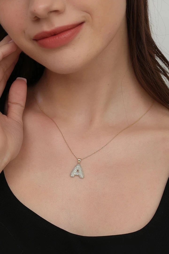 Altınkesesi 14 Ayar Altın Taşlı Harf Kolye Ucu