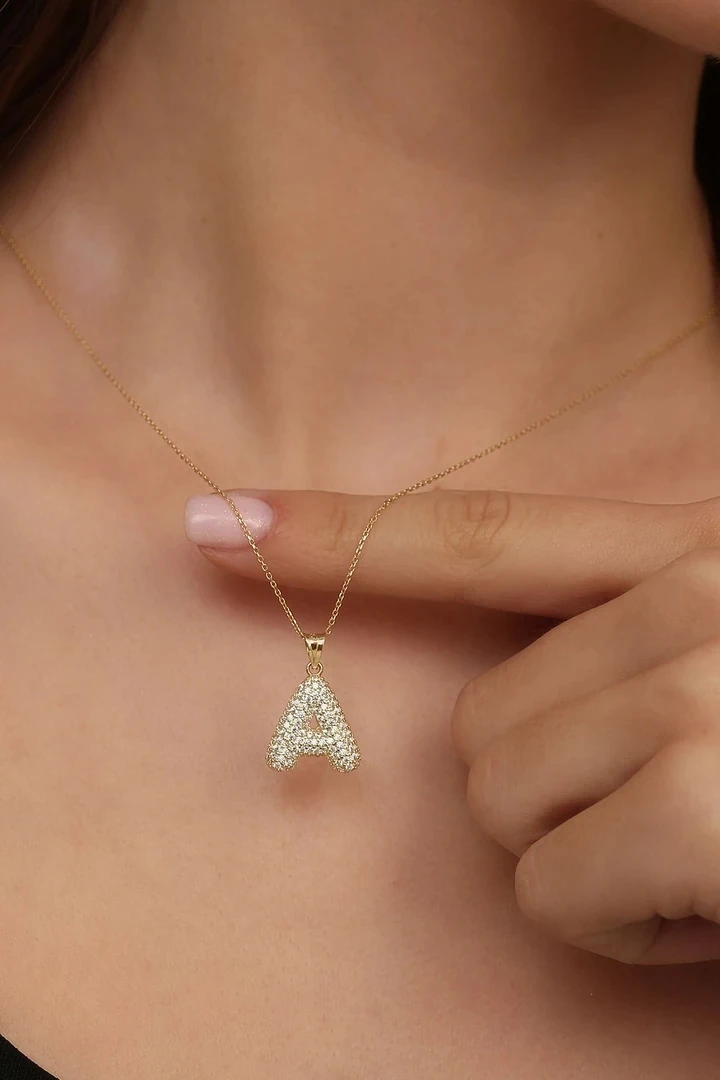 Altınkesesi 14 Ayar Altın Taşlı Harf Kolye Ucu