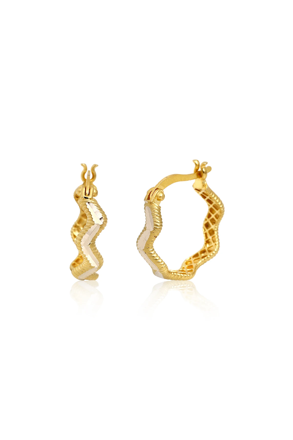 14 Ayar Altın Zigzag Küpe 1.6 Cm