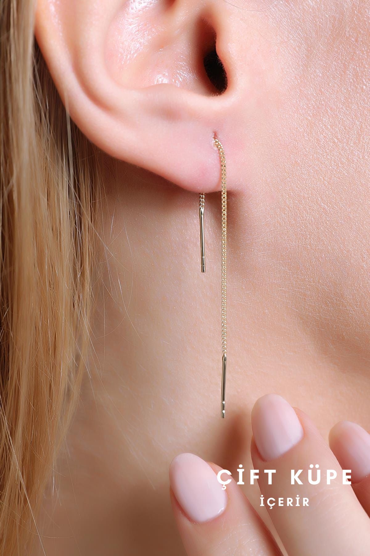 14 Ayar Altın Zincir Küpe (8 CM)