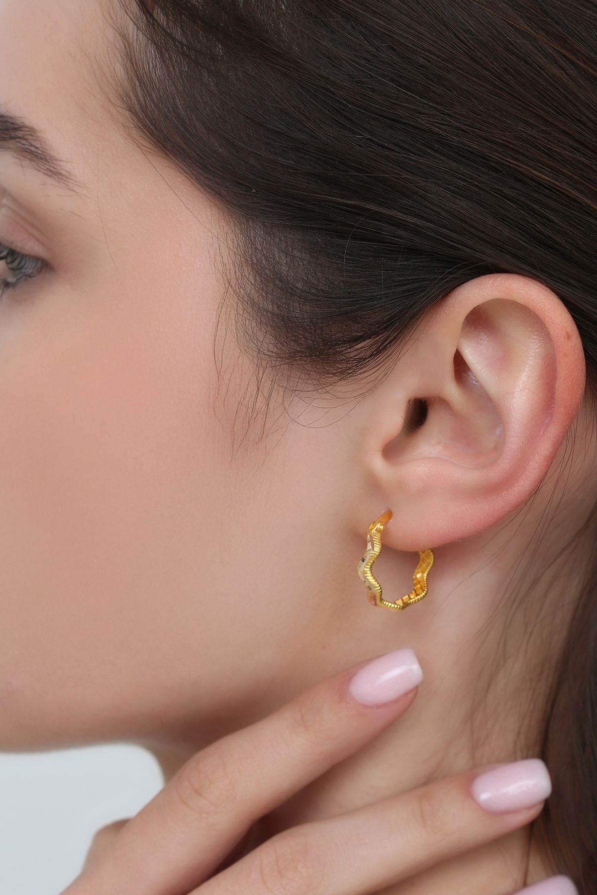 14 Ayar Altın Zigzag Küpe 1.6 Cm