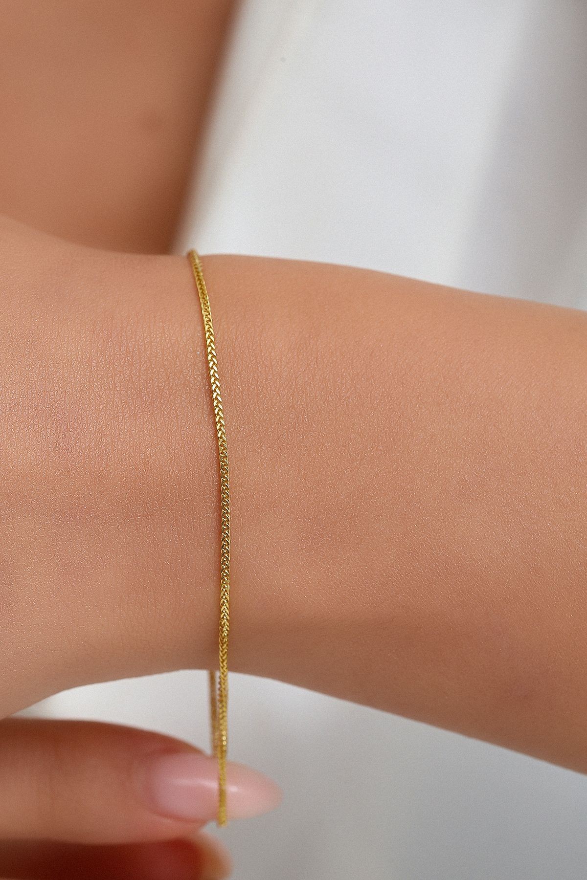 14 Ayar Altın Unisex İnce Palmiye Zincir Bileklik