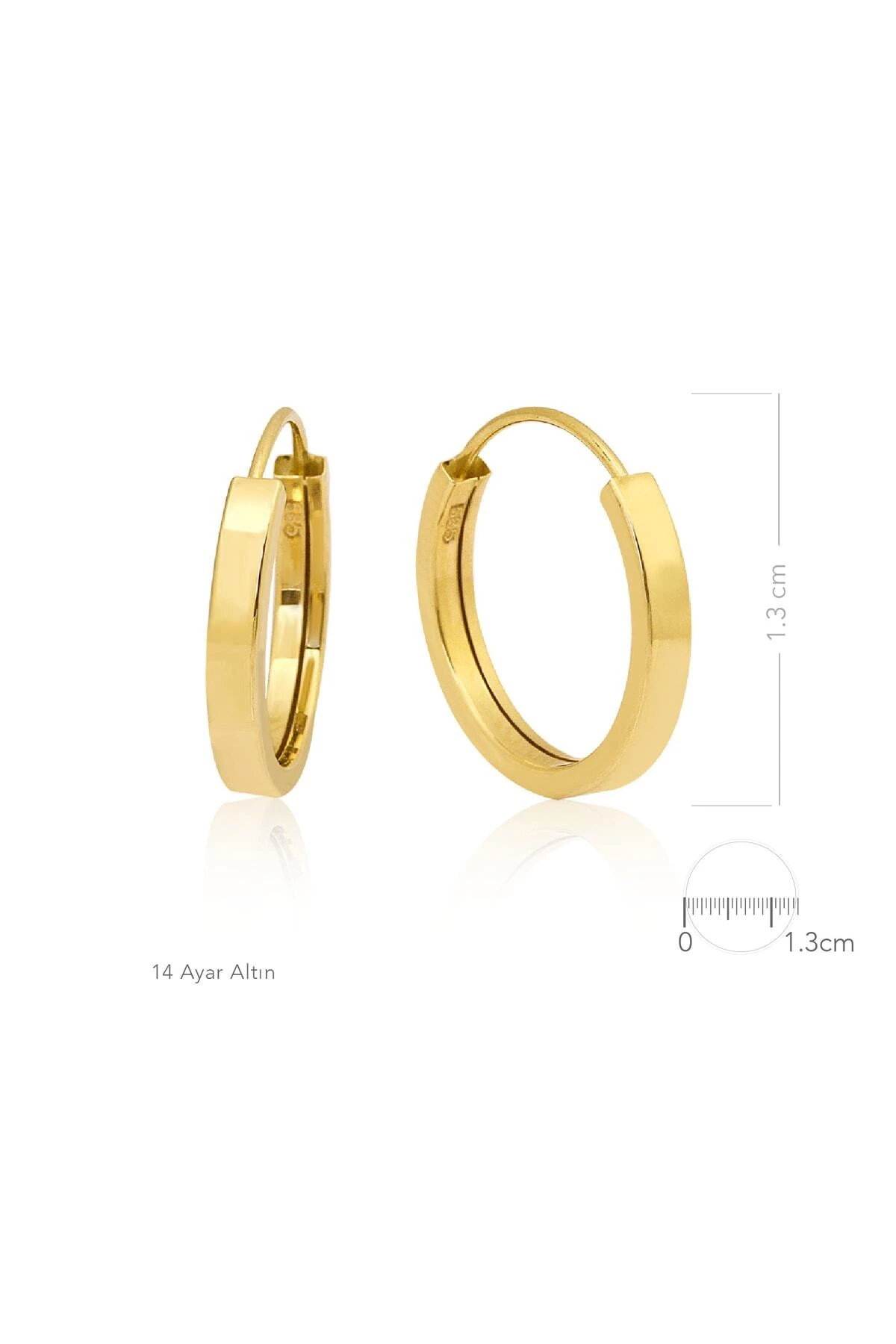 Altınkesesi 14 Ayar Altın Düz Çift Halka Küpe Gizli Kilitli 1.3 Cm