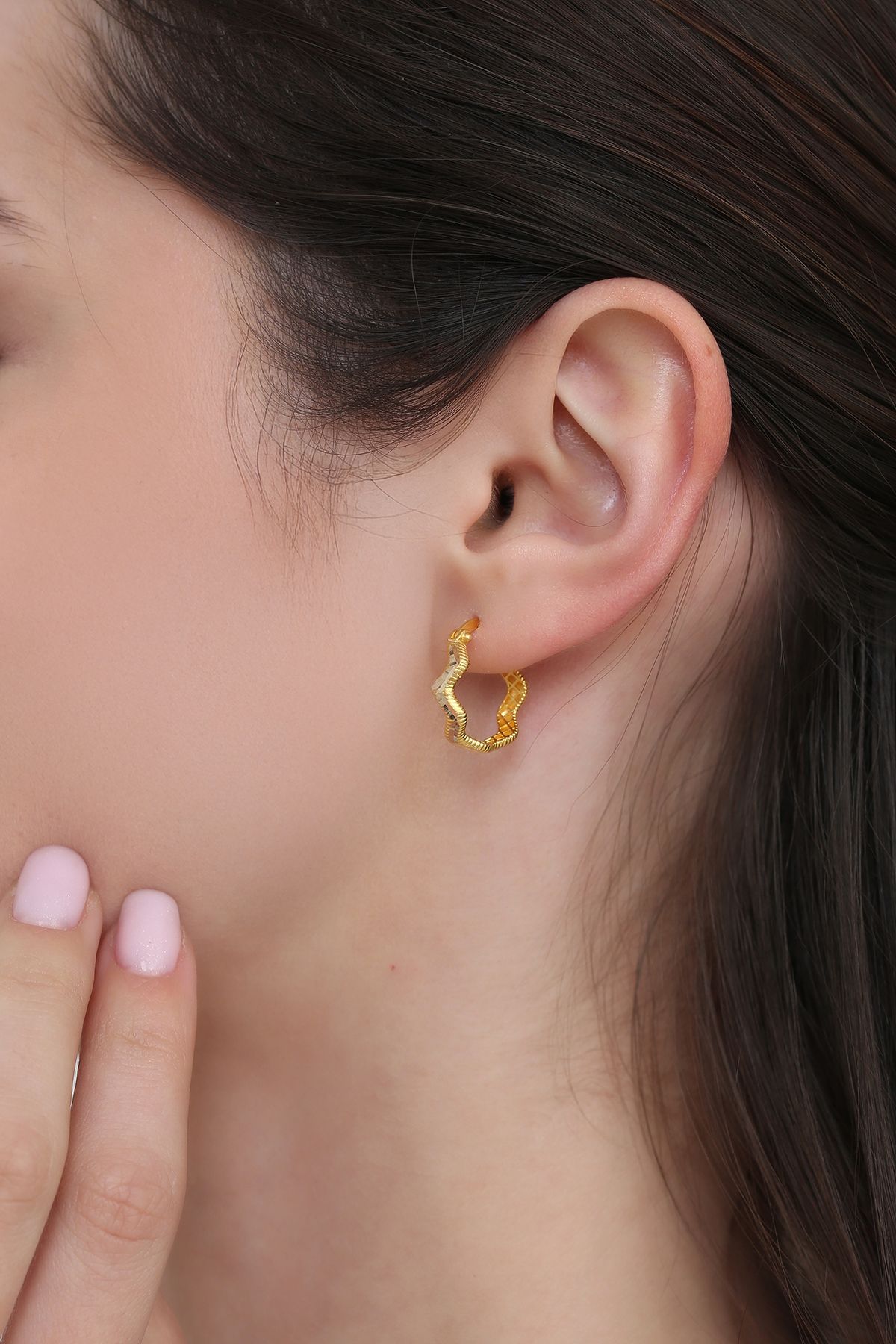 14 Ayar Altın Zigzag Küpe 1.6 Cm