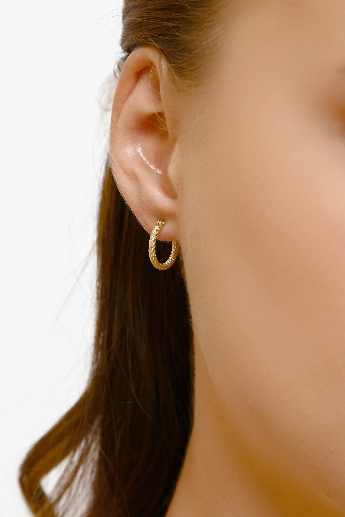 Altınkesesi 14 Ayar Altın Lazerli Halka Küpe 1.4 Cm