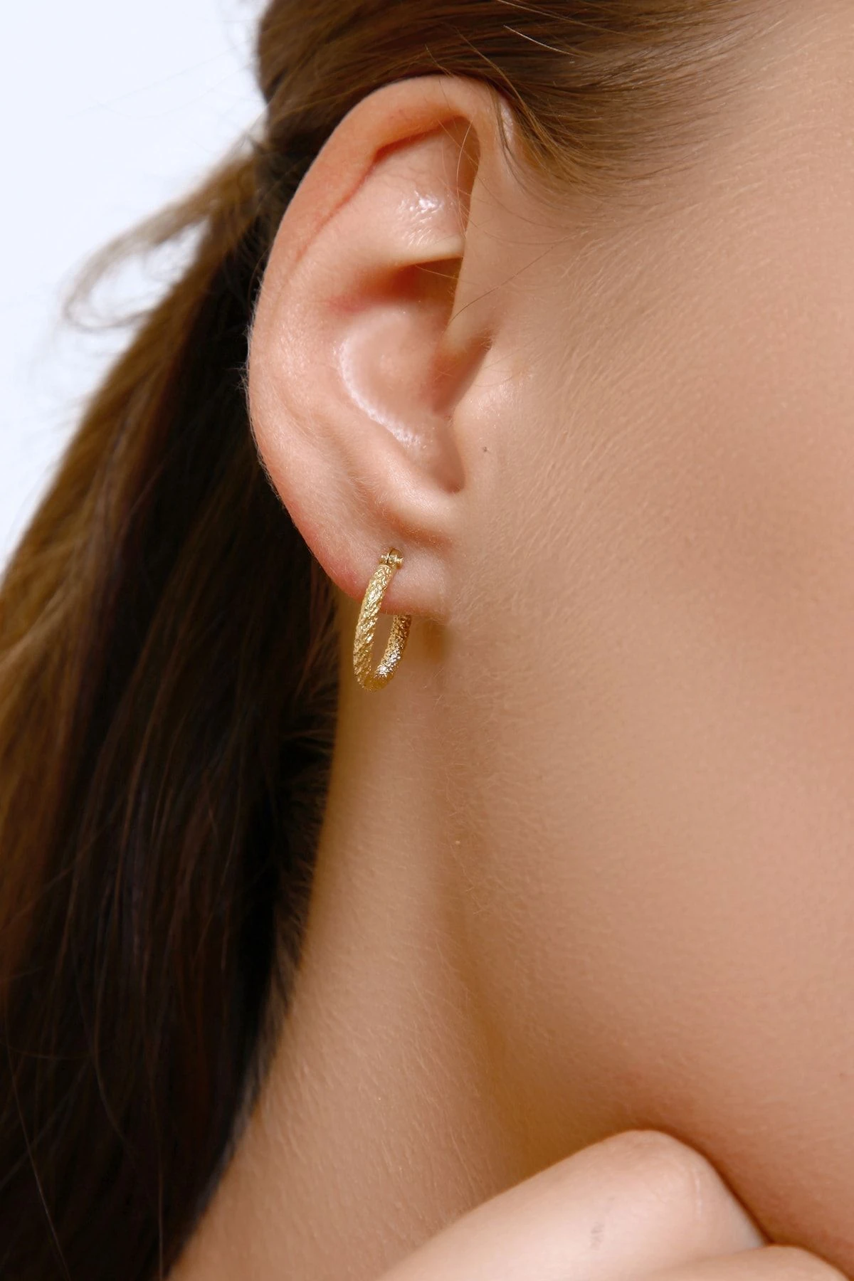 Altınkesesi 14 Ayar Altın Lazerli Halka Küpe 1.4 Cm