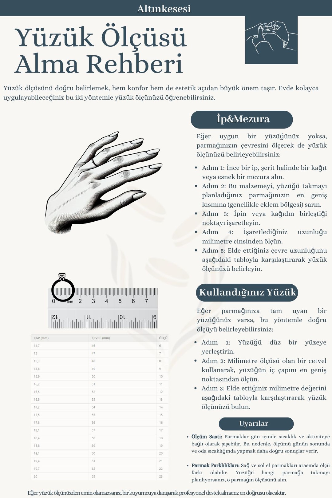 Yüzük ölçüm tablosu