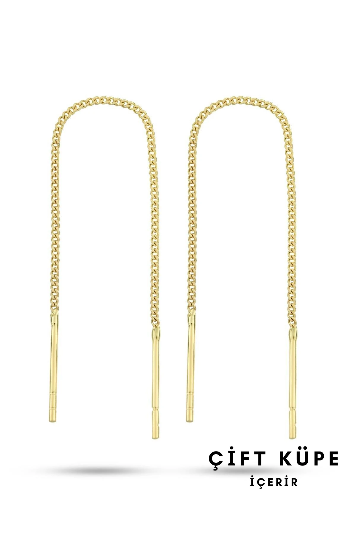 14 Ayar Altın Zincir Küpe (8 CM)