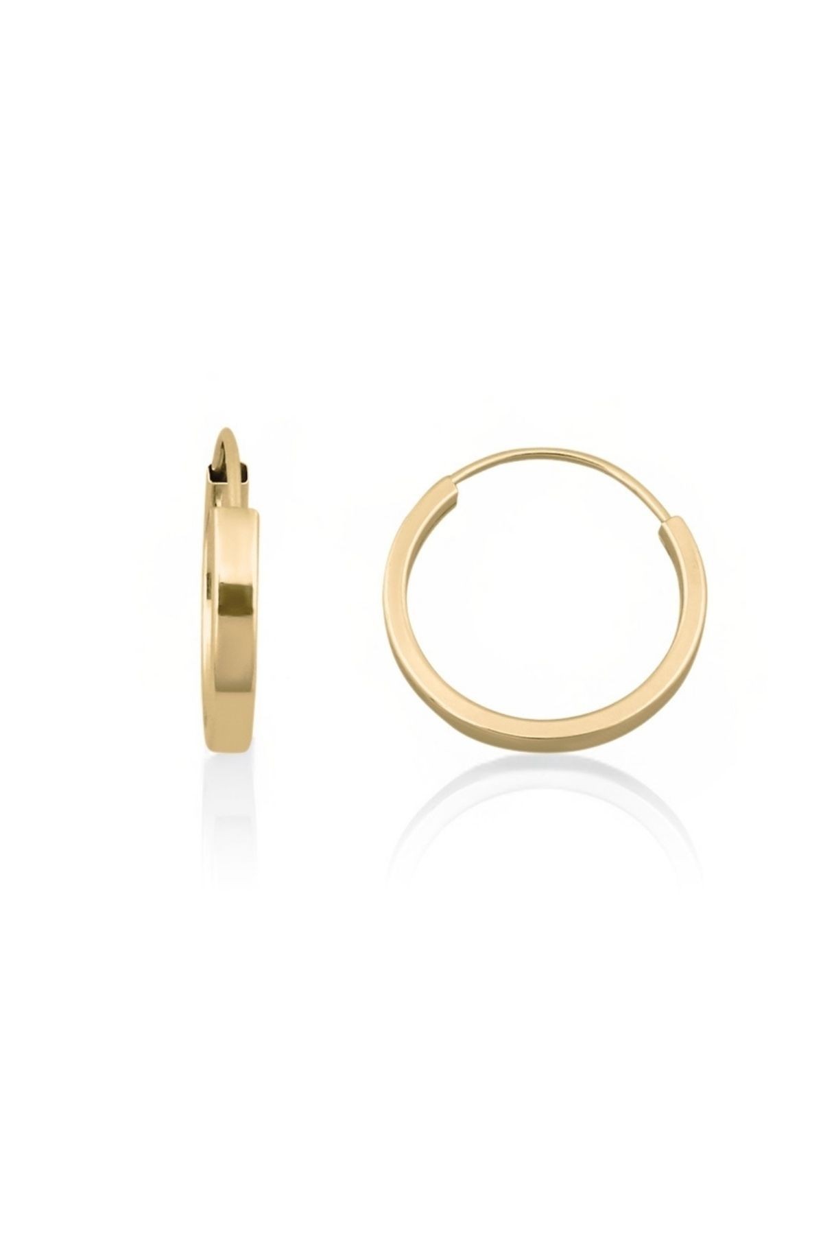 8 Ayar Altın Düz Çift Halka Küpe 1.6 Cm Gizli Kilitli