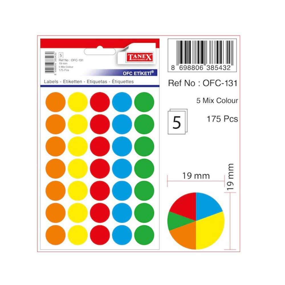 Tanex Ofis Etiketi Mix Color 5'li OFC-131
