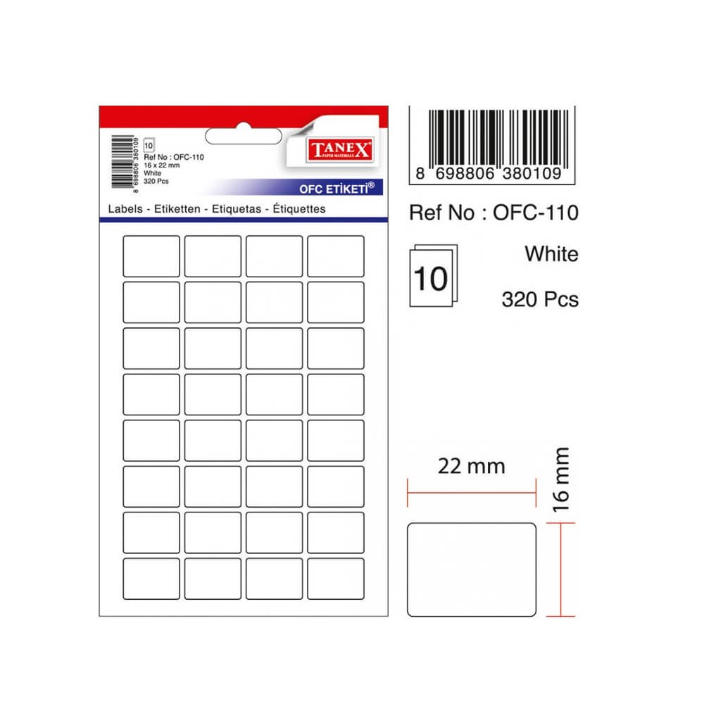 Tanex Ofis Etiketi 16x22 mm Beyaz OFC-110