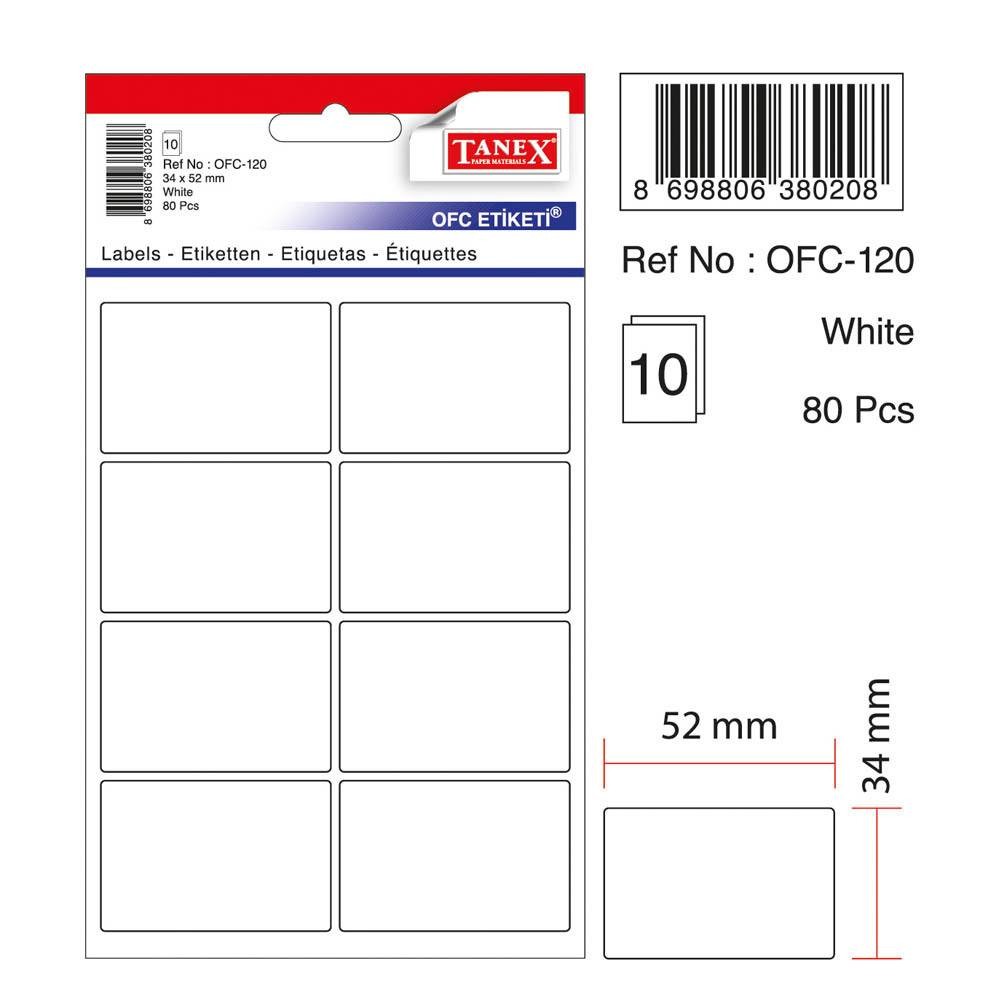 Tanex Ofis Etiketi 34x55 mm Beyaz OFC-120