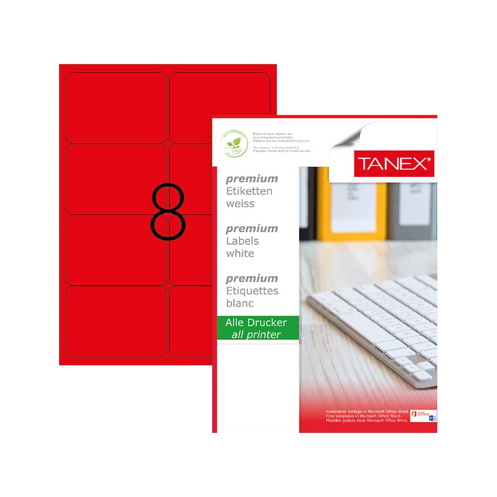 Tanex Laser Etiket 99,1x67,7 mm Fosforlu Kırmızı (Dikkat Ediniz) Tw-2008 x