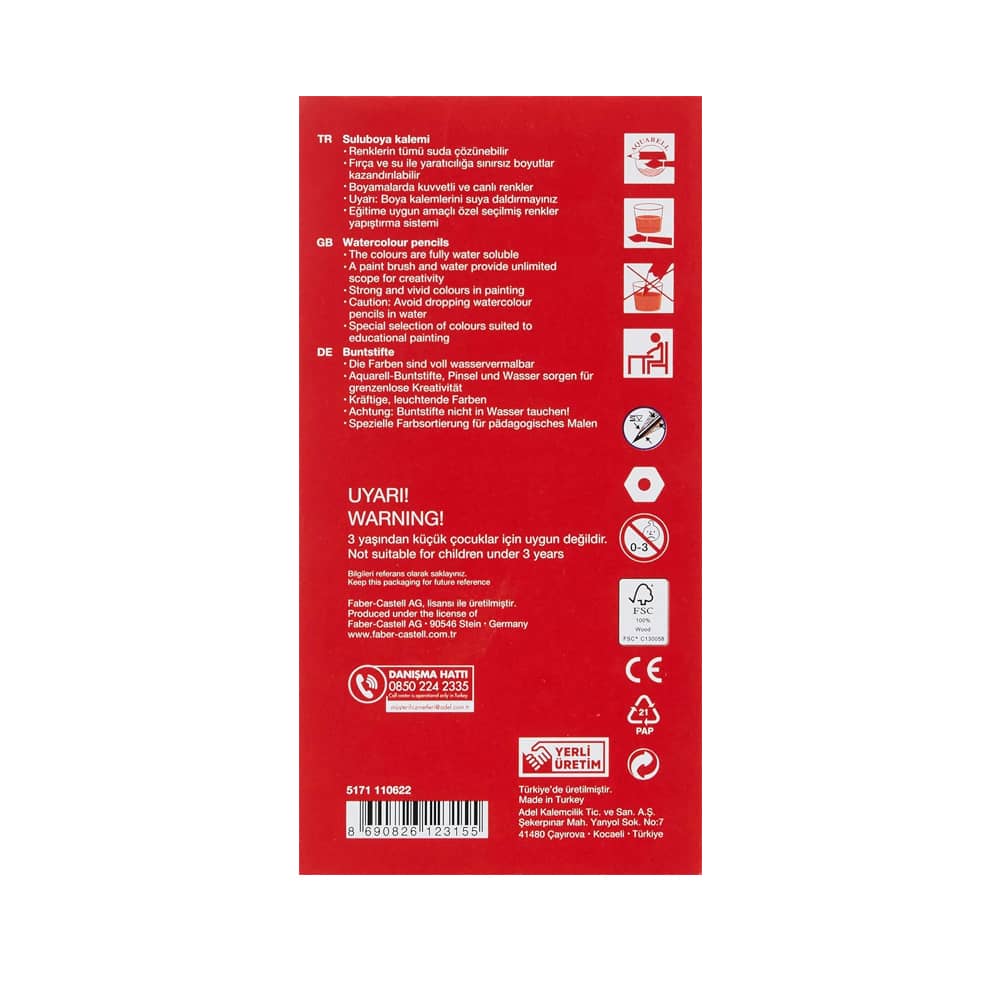 Faber-Castell Redline Aquarel Kuru Boya Karton Kutu 12'li