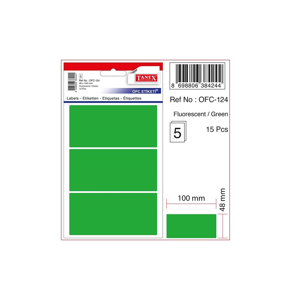 Tanex Ofis Etiketi 48x100 mm Kod OFC-124 Florasan Yeşil