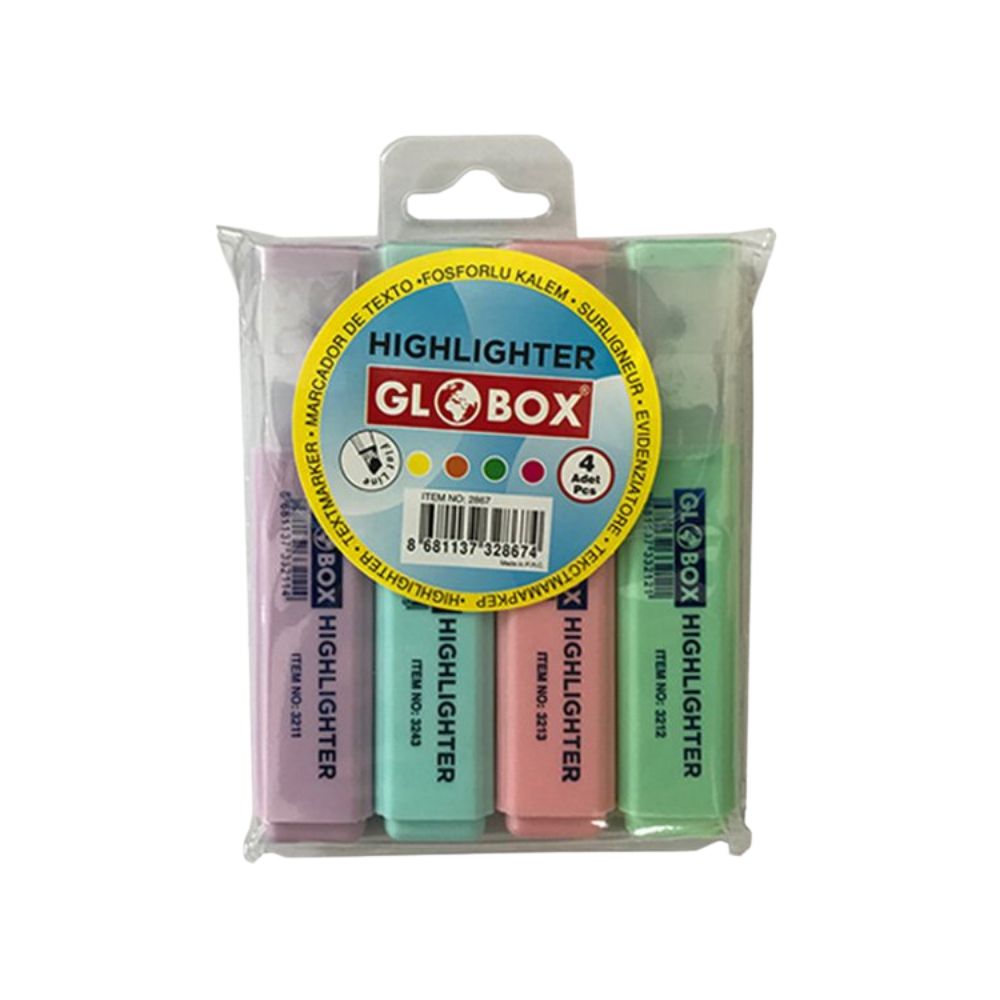 Globox Fosforlu Kalem Pastel Renk 4'lü