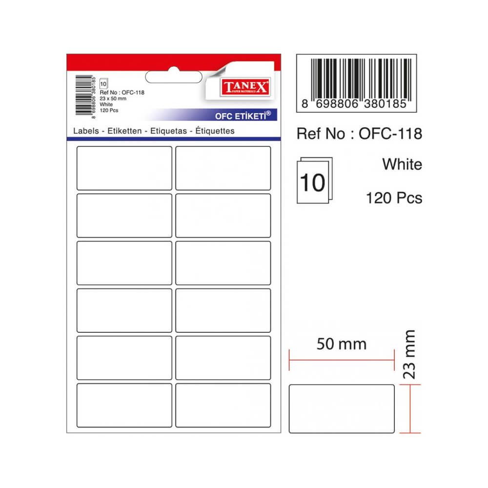 Tanex Ofis Etiketi 23x50 mm Beyaz OFC-118