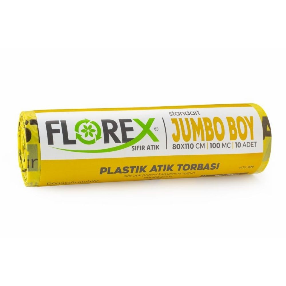 Florex Çöp Poşeti Plastik Atık Jumbo Boy 80x110 cm 10'lu Sarı