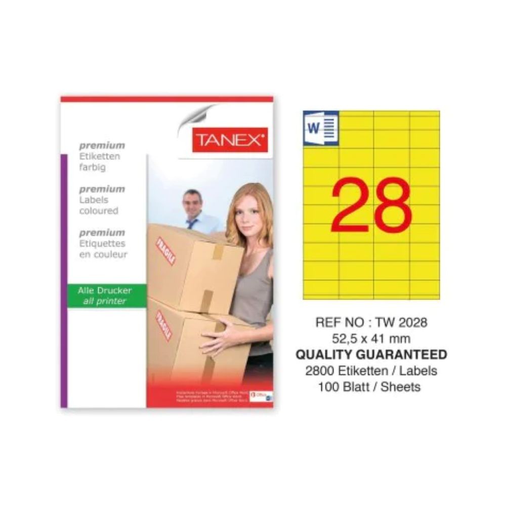 Tanex Laser Etiket TW-2028 52.5x41 mm Sarı 100'lü