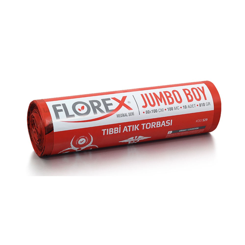 Florex Çöp Poşeti Tıbbi Atık Jumbo Boy 80x110 cm 10'lu Kırmızı