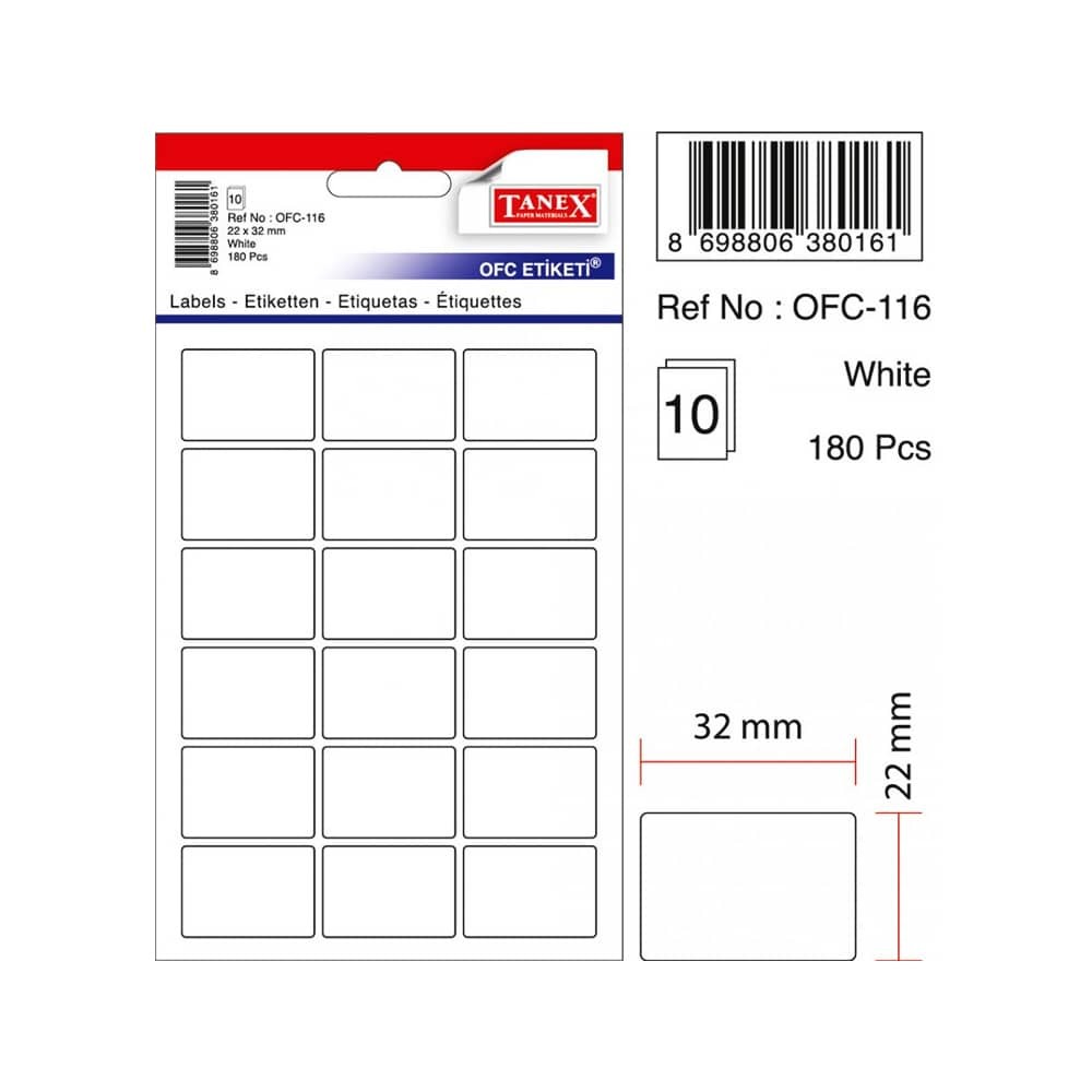 Tanex Ofis Etiketi 22x32 mm Beyaz OFC-116