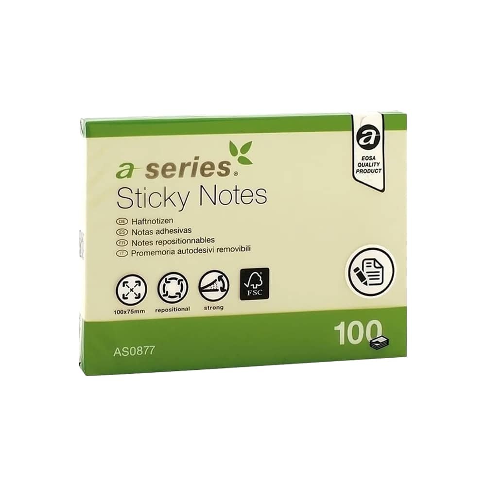 Aseries Yapışkanlı Not Kağıdı 100x75 mm 100 Yaprak Sarı (657)