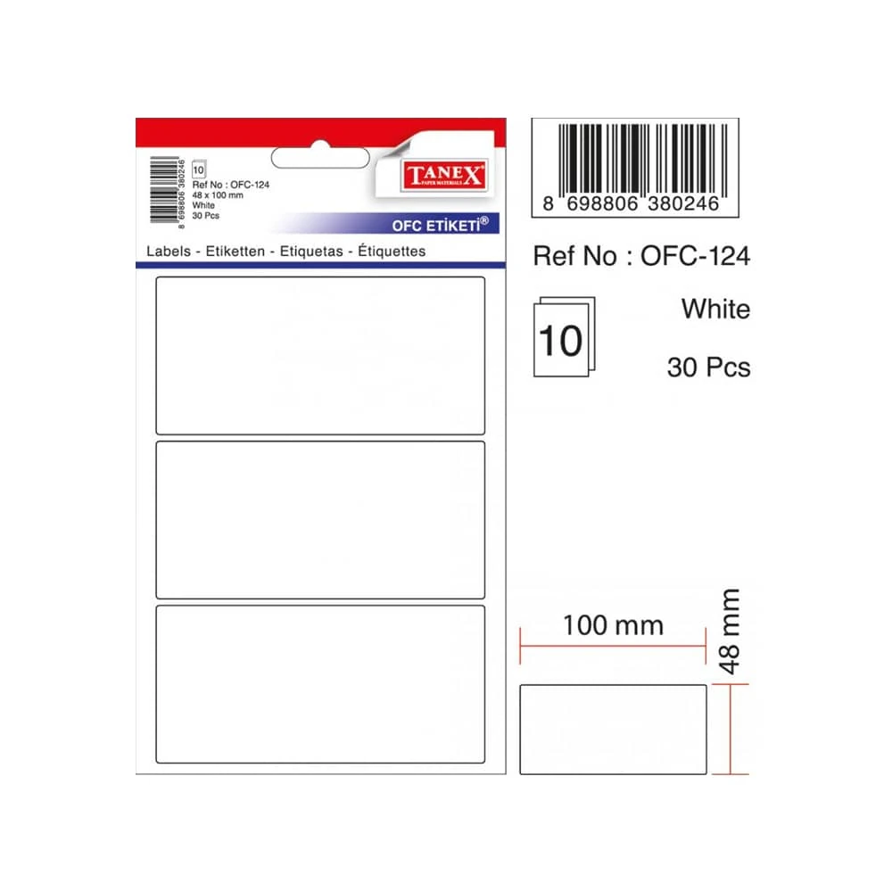 Tanex Ofis Etiketi 100x48 mm Beyaz OFC-124