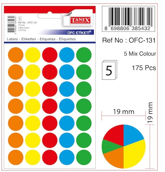 OFC-131 MIX COLOR OFİS ETİKETİ 5 AD.