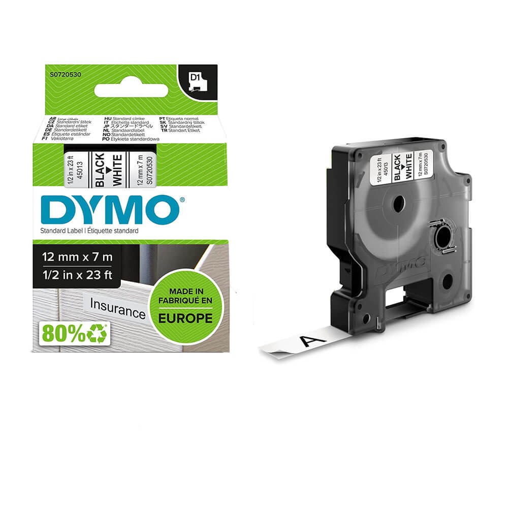 Dymo Şerit D1 12 mm x 7 m Beyaz Siyah 45013