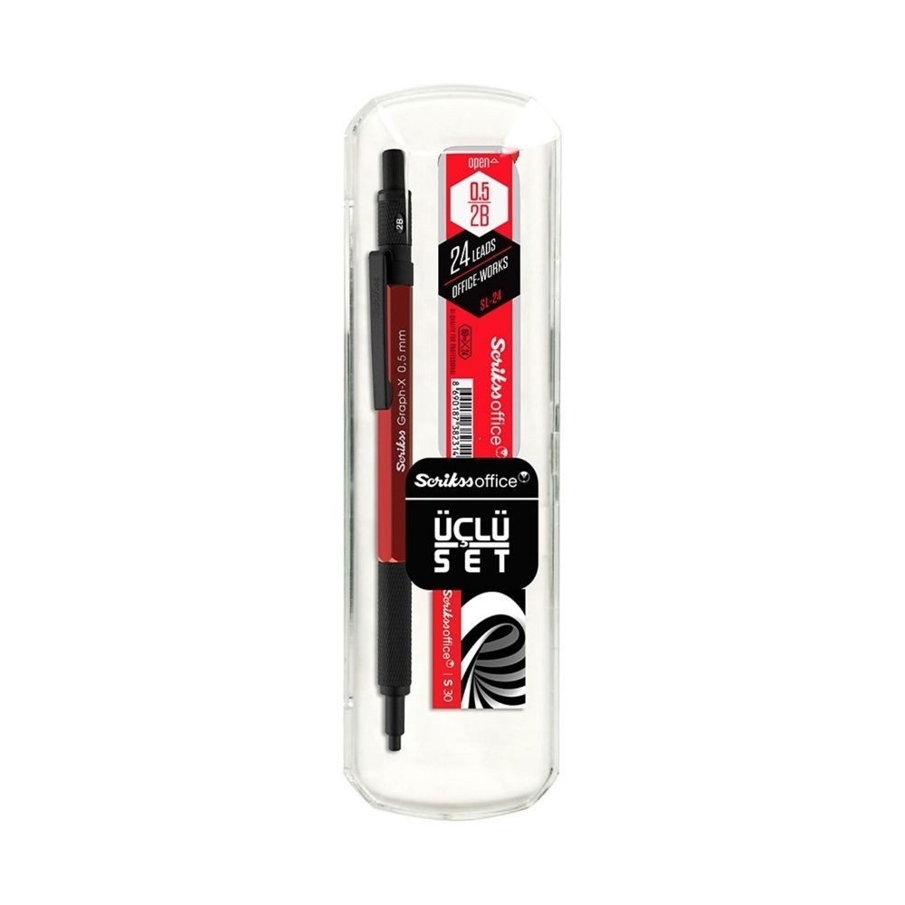 Scrikss Versatil Graph-X Metal 0.5 mm Kırmızı Silgi + Min