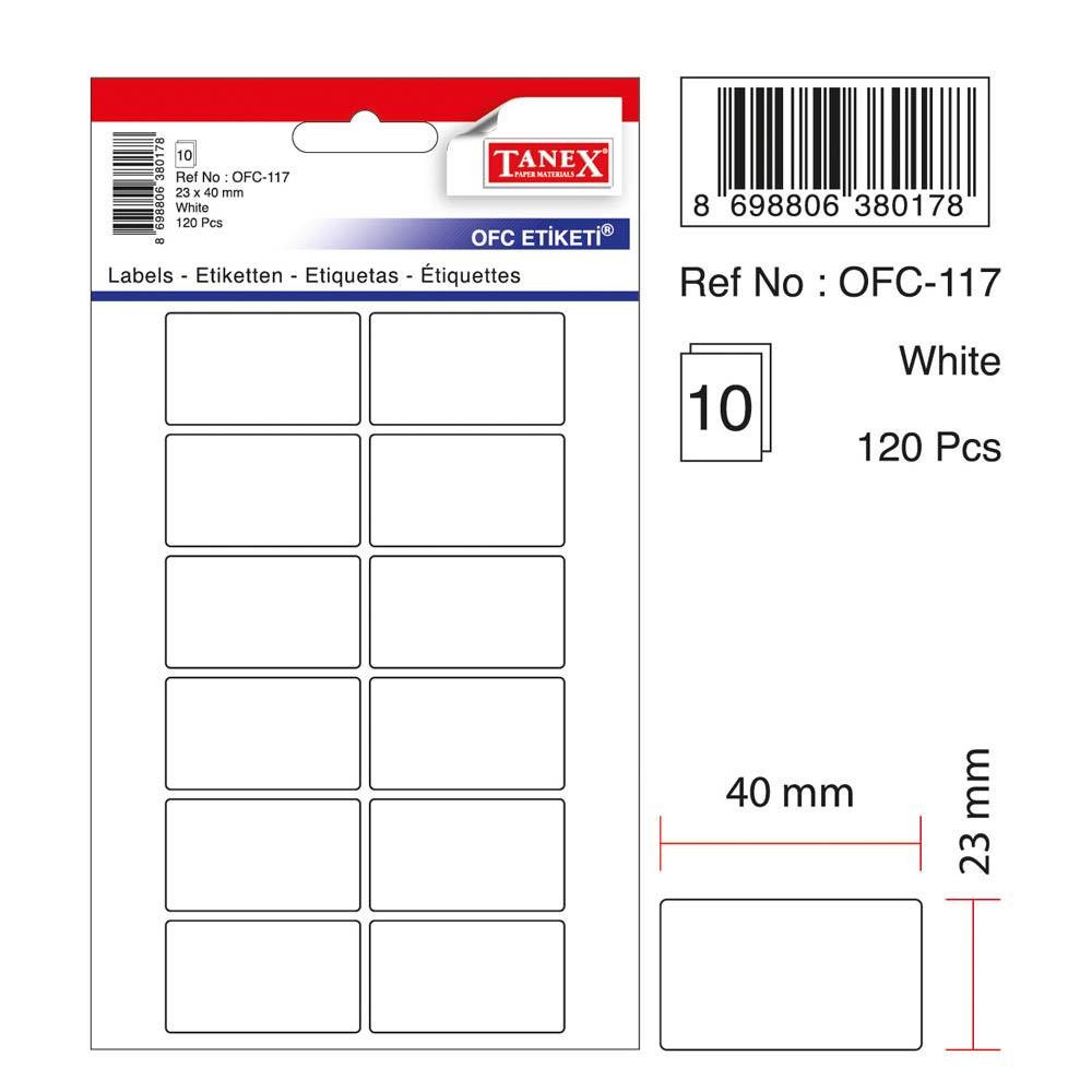 Tanex Ofis Etiketi 23x40 mm Beyaz OFC–117