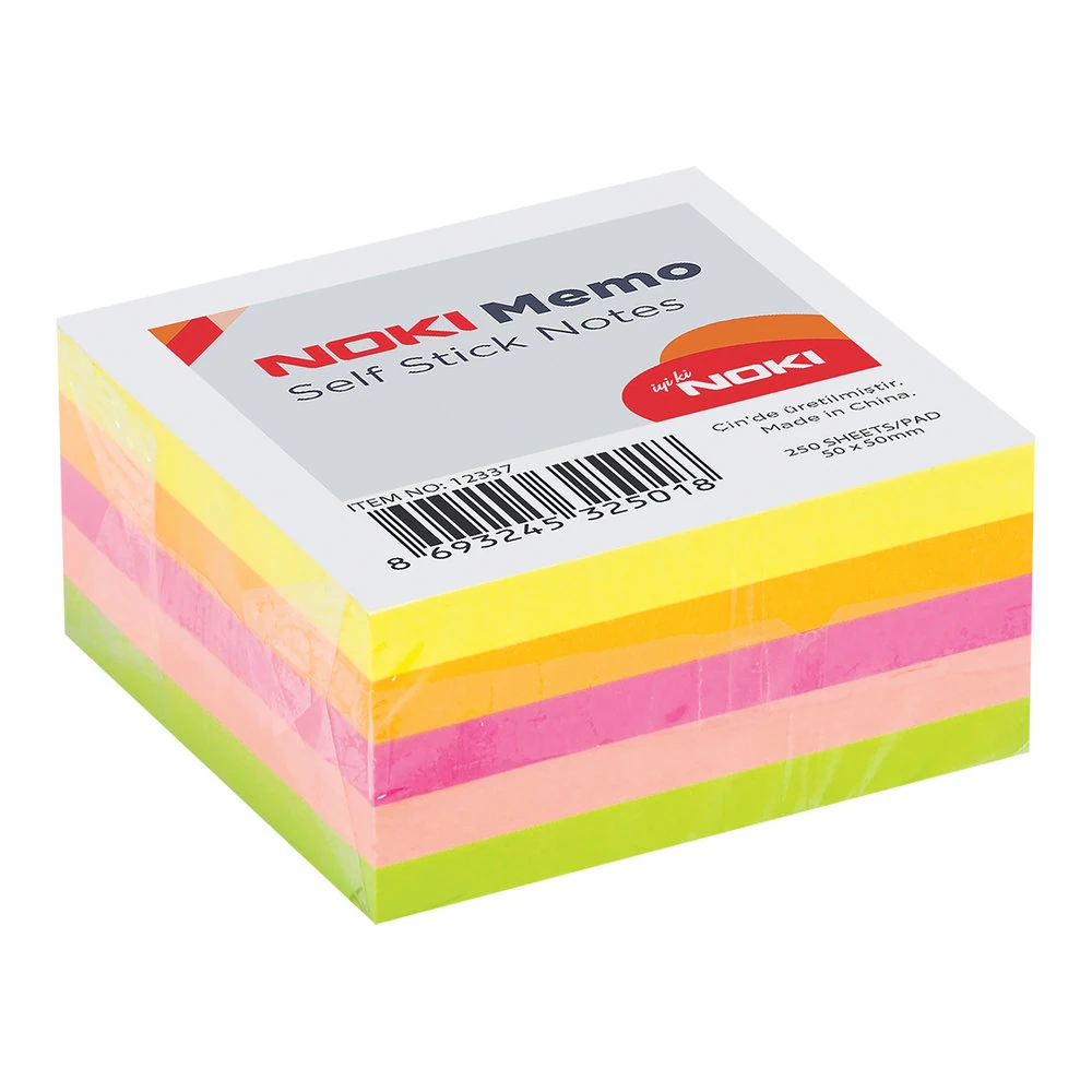 Noki Yapışkanlı Not Kağıdı 50x50 mm 250 Yaprak Neon Renkler