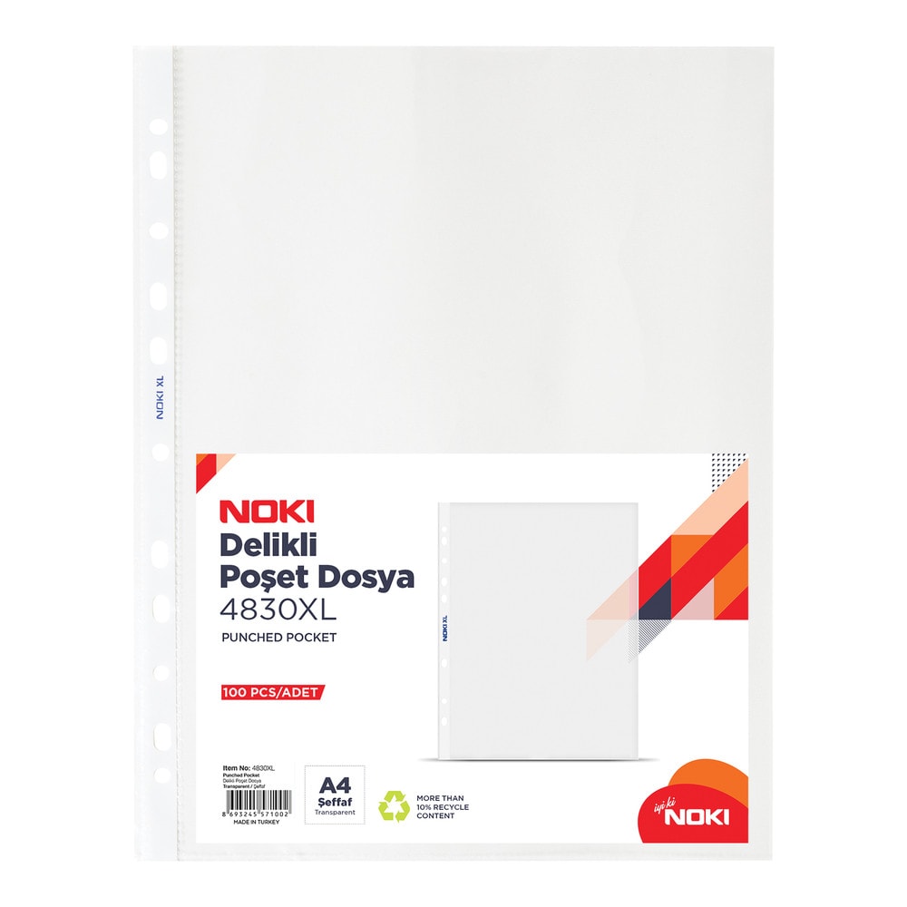 Noki Poşet Dosya Delikli XL A4 100'lü