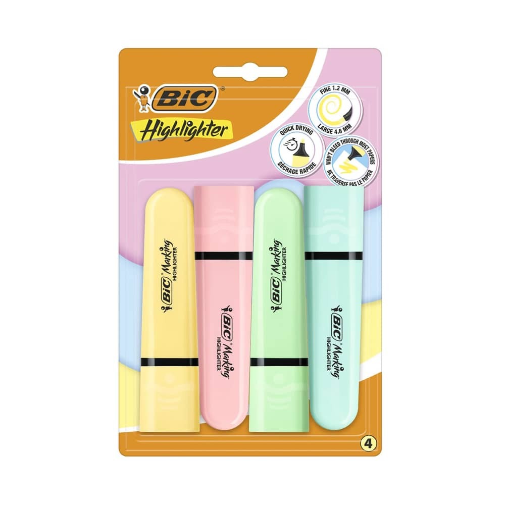 Bic Marking Flat Highlighter 4'lü Blister Pastel Renkler