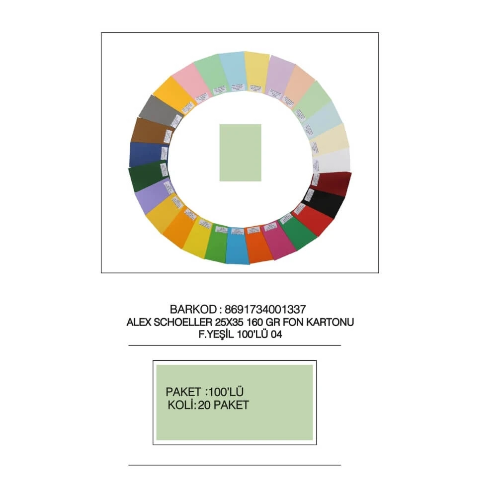 Alex Schoeller Kolej Fon Kartonu 25x35 cm Fıstık Yeşili 100'lü 160 gr