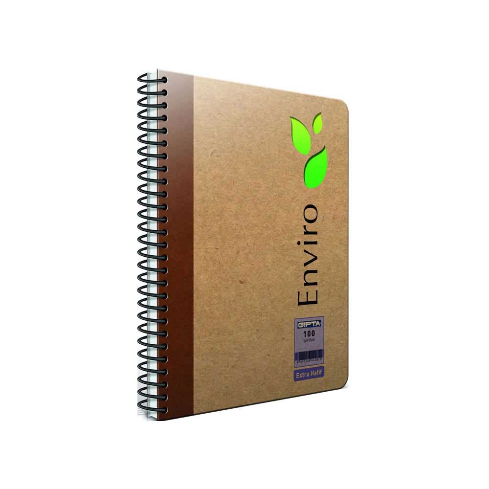 Gıpta Defter Enviro Spiralli Kraft Sert Kapak 17x24 100 Yaprak Çizgisiz