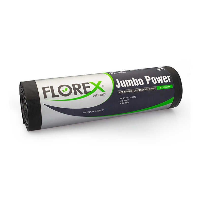 Florex Çöp Poşeti Jumbo Power 80x110 cm 10'lu x 10 Rulo Siyah