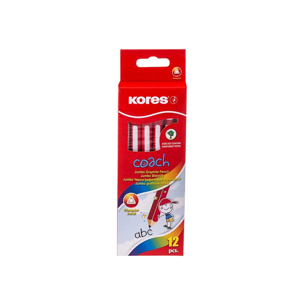 Kores Kurşun Kalem Üçgen Silgili Jumbo + K. Traş 12'li