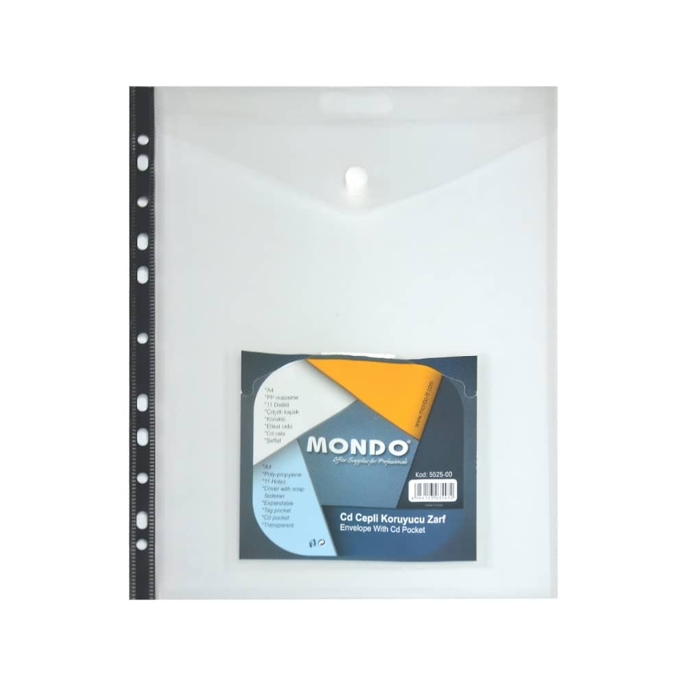 Mondo Dosya Koruyucu Zarf Cd Cepli 11 Delikli Şeffaf