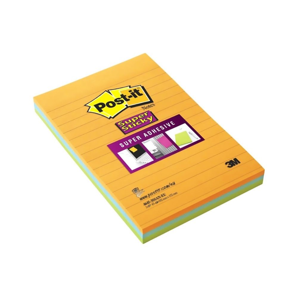 Post-it Yapışkanlı Not Kağıdı Super Sticky 102x152 mm 45 Yaprak 3'lü Neon Renkli