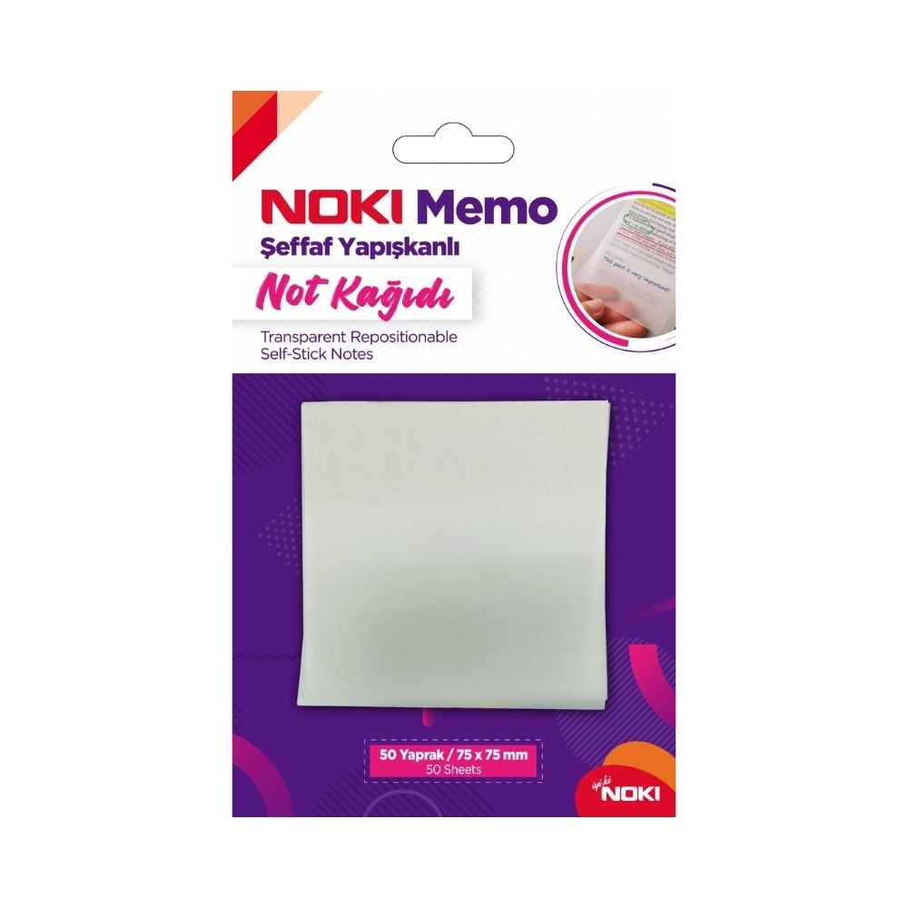 Noki Yapışkanlı Not Kağıdı Memo 75x75 mm Şeffaf 50'li