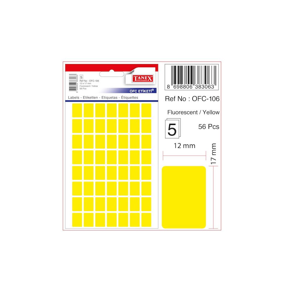 Tanex Ofis Etiketi 12x17 mm Kod OFC-106 Florasan Sarı