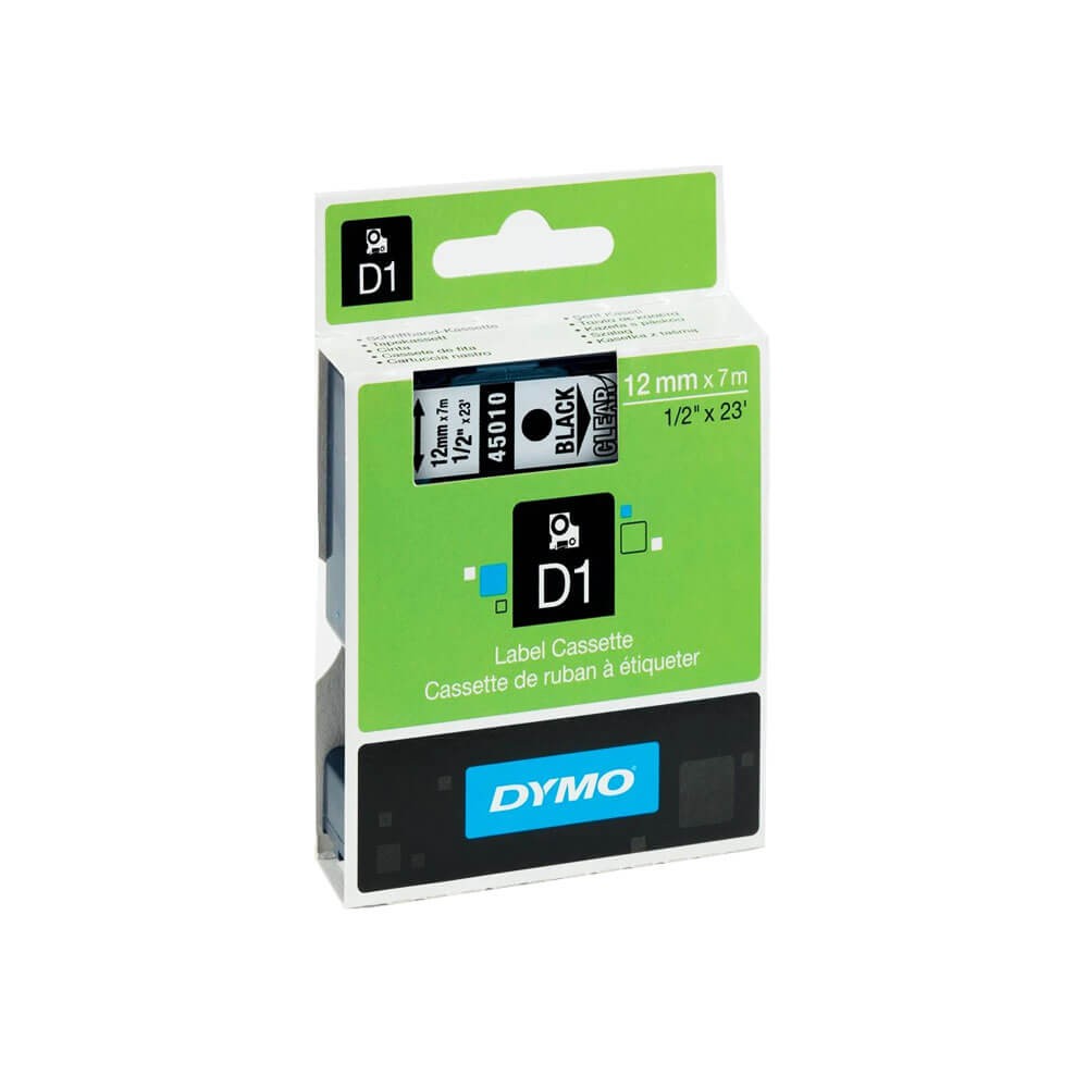 Dymo Şerit D1 12 mm x 7 m Şeffaf Siyah 45010