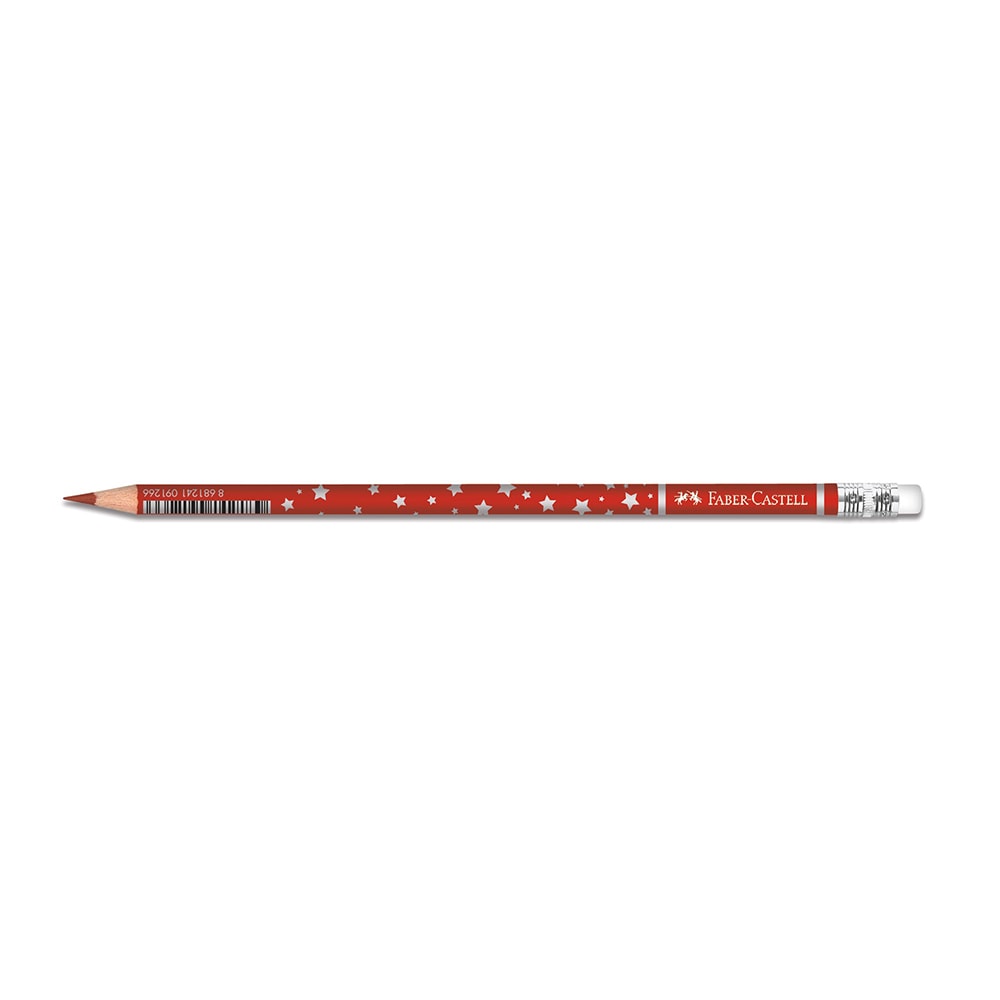 Faber-Castell Kurşun Kalem Başlık Yıldız Desenli Silgili Kırmızı